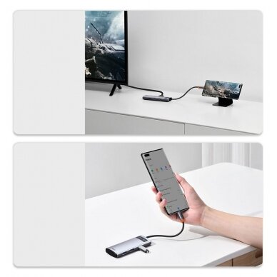 Baseus Metal Gleam Series 5-in-1 Multifunkcinis Šakotuvas HUB USB Type C - USB Type C 100 W / HDMI 4K 30 Hz / 3x USB 3.2 Gen 1 (CAHUB-CX0G) 20