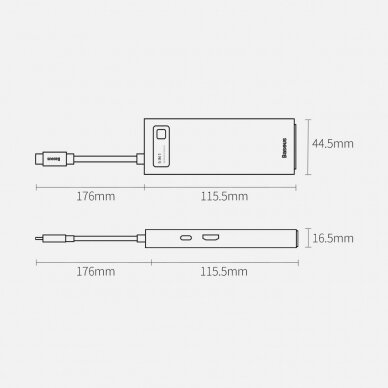Baseus Metal Gleam Series 5-in-1 Multifunkcinis Šakotuvas HUB USB Type C - USB Type C 100 W / HDMI 4K 30 Hz / 3x USB 3.2 Gen 1 (CAHUB-CX0G) 23