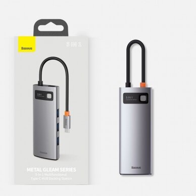 Baseus Metal Gleam Series 5-in-1 Multifunkcinis Šakotuvas HUB USB Type C - USB Type C 100 W / HDMI 4K 30 Hz / 3x USB 3.2 Gen 1 (CAHUB-CX0G) 24