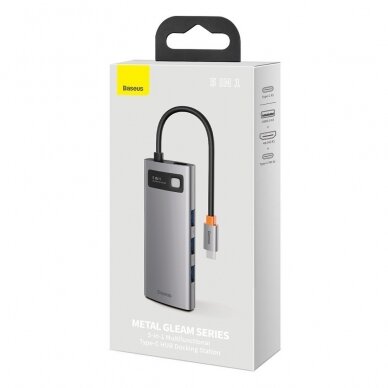 Baseus Metal Gleam Series 5-in-1 Multifunkcinis Šakotuvas HUB USB Type C - USB Type C 100 W / HDMI 4K 30 Hz / 3x USB 3.2 Gen 1 (CAHUB-CX0G) 4