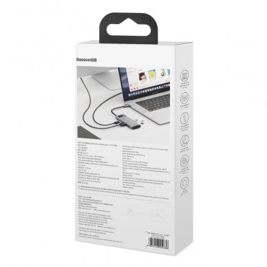 Baseus Metal Gleam Series 5-in-1 Multifunkcinis Šakotuvas HUB USB Type C - USB Type C 100 W / HDMI 4K 30 Hz / 3x USB 3.2 Gen 1 (CAHUB-CX0G) 5