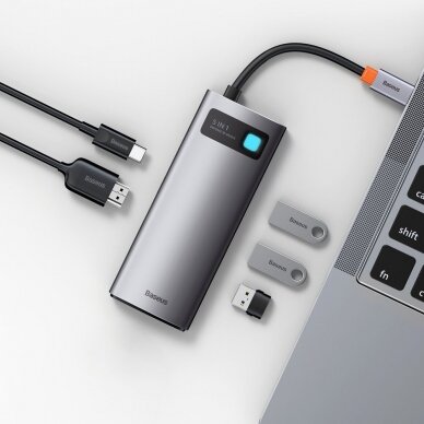 Baseus Metal Gleam Series 5-in-1 Multifunkcinis Šakotuvas HUB USB Type C - USB Type C 100 W / HDMI 4K 30 Hz / 3x USB 3.2 Gen 1 (CAHUB-CX0G) 8