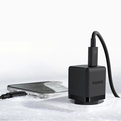 Sieninis įkroviklis Baseus Palm 1C 20 W su Baseus Mini White USB-C 60 W (20 V/3 A) 1 m kabeliu – juodas 10