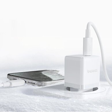 Sieninis įkroviklis Baseus Palm 1C 20 W su Baseus Mini White USB-C 60 W (20 V/3 A) 1 m kabeliu – baltas 12