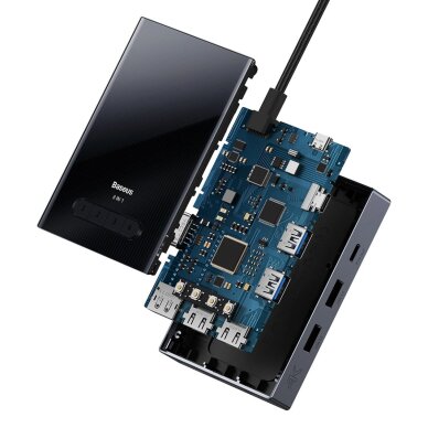 USB-C hubas Baseus PioneerJoy 8-in-1 HDMI 4K@60Hz + HDMI 4K@30Hz + DisplayPort 8K@30Hz + VGA + 2 × USB-A 3.0 + 2 × USB-C – pilkas 4 USB-C hubas Baseus PioneerJoy 8-in-1 HDMI 4K@60Hz + HDMI 4K@30Hz + DisplayPort 8K@30Hz + VGA + 2 × USB-A 3.0 + 2 × USB-C – pilkas 4