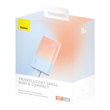Išorinė baterija Baseus Popsicle 5200 mAh 20 W su integruotu Lightning kabeliu (+ baltas Baseus Simple USB-C – USB-C 60 W 20 V/3 A 30 cm kabelis) – mėlyna / oranžinė 10 Išorinė baterija Baseus Popsicle 5200 mAh 20 W su integruotu Lightning kabeliu (+ baltas Baseus Simple USB-C – USB-C 60 W 20 V/3 A 30 cm kabelis) – mėlyna / oranžinė 10