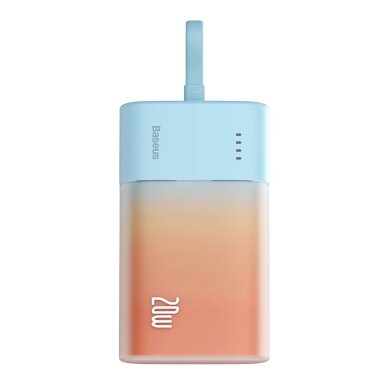 Išorinė baterija Baseus Popsicle 5200 mAh 20 W su integruotu Lightning kabeliu (+ baltas Baseus Simple USB-C – USB-C 60 W 20 V/3 A 30 cm kabelis) – mėlyna / oranžinė