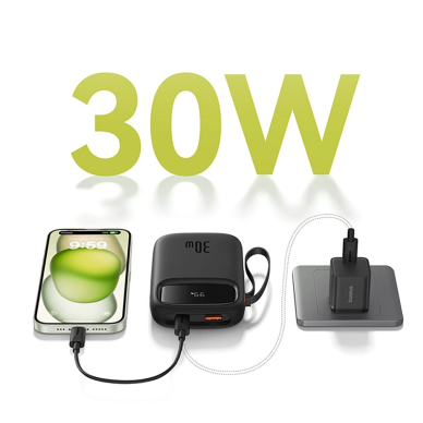 Baseus QPow 2 30W 10000mAh Power Bank su integruotu USB-C kabeliu – juodas 10