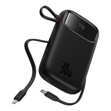 Baseus QPow 2 30W 10000mAh Power Bank su integruotu USB-C kabeliu – juodas 3