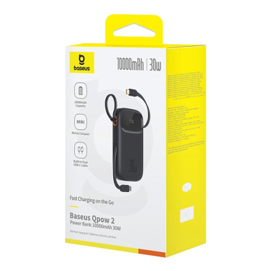 Baseus QPow 2 30W 10000mAh Power Bank su integruotu USB-C kabeliu – juodas 6