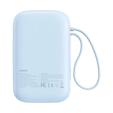 Baseus QPow 2 30W 10000mAh Power Bank su integruotu USB-C kabeliu – mėlynas 1