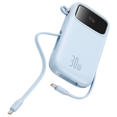 Baseus QPow 2 30W 10000mAh Power Bank su integruotu USB-C kabeliu – mėlynas 3