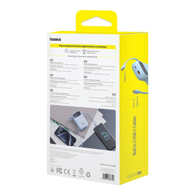 Baseus QPow 2 30W 10000mAh Power Bank su integruotu USB-C kabeliu – mėlynas 6