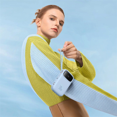 Baseus QPow 2 30W 10000mAh Power Bank su integruotu USB-C kabeliu – mėlynas 7