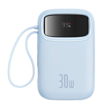 Baseus QPow 2 30W 10000mAh Power Bank su integruotu USB-C kabeliu – mėlynas