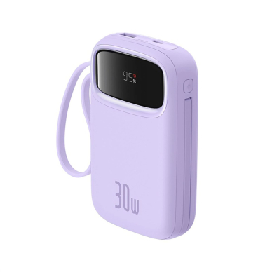 Baseus QPow 2 30W 10000mAh Power Bank su integruotu USB-C kabeliu – violetinis 1