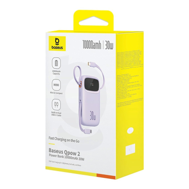Baseus QPow 2 30W 10000mAh Power Bank su integruotu USB-C kabeliu – violetinis 2
