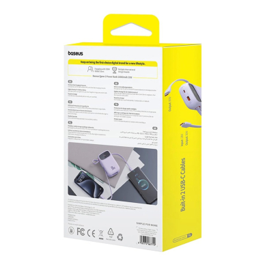 Baseus QPow 2 30W 10000mAh Power Bank su integruotu USB-C kabeliu – violetinis 3