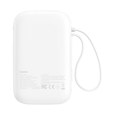 Baseus QPow 2 30W 10000mAh Power Bank su integruotu USB-C kabeliu – baltas 1