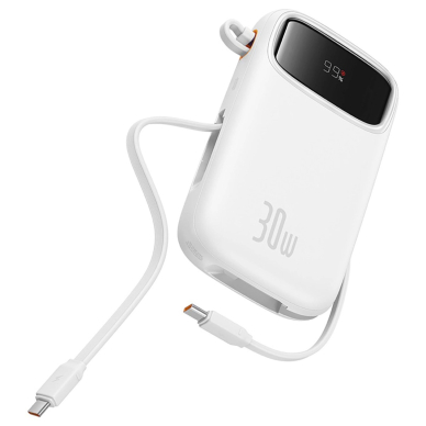 Baseus QPow 2 30W 10000mAh Power Bank su integruotu USB-C kabeliu – baltas 3