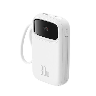 Baseus QPow 2 30W 10000mAh Power Bank su integruotu USB-C kabeliu – baltas 4
