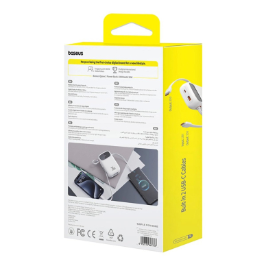 Baseus QPow 2 30W 10000mAh Power Bank su integruotu USB-C kabeliu – baltas 6