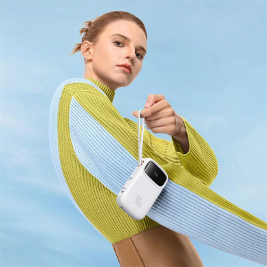 Baseus QPow 2 30W 10000mAh Power Bank su integruotu USB-C kabeliu – baltas 7