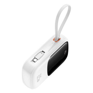 Baseus Qpow Pro+ 20000mAh 22.5W Power Bank su integruotu USB-C kabeliu, su ekranu – baltas 2