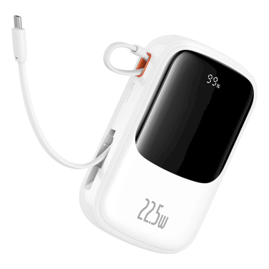 Baseus Qpow Pro+ 20000mAh 22.5W Power Bank su integruotu USB-C kabeliu, su ekranu – baltas 5