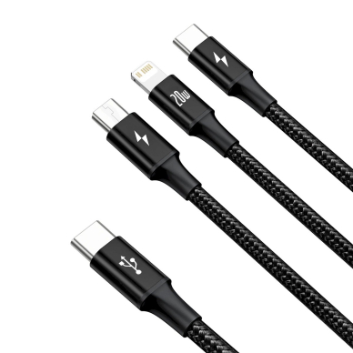 Baseus Rapid Series 3in1 USB-C - USB-C / Lightning / micro USB Kabelis 20W PD 1.5m - Juodas 1 Baseus Rapid Series 3in1 USB-C - USB-C / Lightning / micro USB Kabelis 20W PD 1.5m - Juodas 1