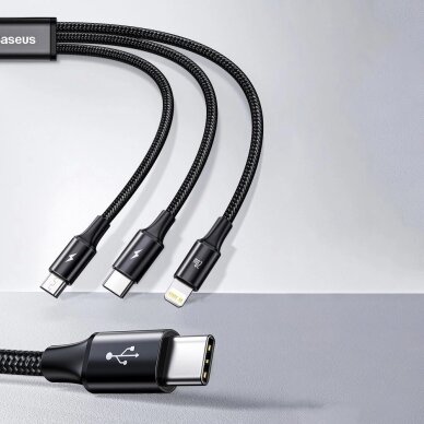 Krovimo kabelis Baseus Rapid Series 3in1 USB-C – USB-C / Lightning / micro USB 20 W PD 1.5 m – žalias 11 Krovimo kabelis Baseus Rapid Series 3in1 USB-C – USB-C / Lightning / micro USB 20 W PD 1.5 m – žalias 11