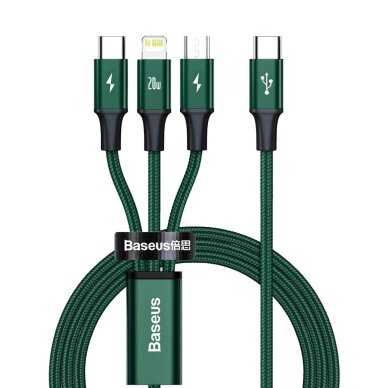 Krovimo kabelis Baseus Rapid Series 3in1 USB-C – USB-C / Lightning / micro USB 20 W PD 1.5 m – žalias