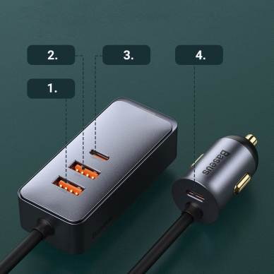 Automobilinis Įkroviklis Baseus Share Together 2x USB / 2x USB Type C 120W PPS Quick Charge Power Delivery Pilkas (CCBT-A0G) 11 Automobilinis Įkroviklis Baseus Share Together 2x USB / 2x USB Type C 120W PPS Quick Charge Power Delivery Pilkas (CCBT-A0G) 11