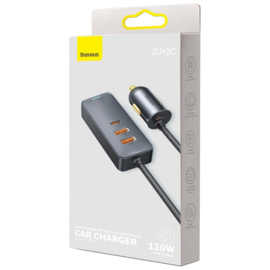 Automobilinis Įkroviklis Baseus Share Together 2x USB / 2x USB Type C 120W PPS Quick Charge Power Delivery Pilkas (CCBT-A0G) 4 Automobilinis Įkroviklis Baseus Share Together 2x USB / 2x USB Type C 120W PPS Quick Charge Power Delivery Pilkas (CCBT-A0G) 4