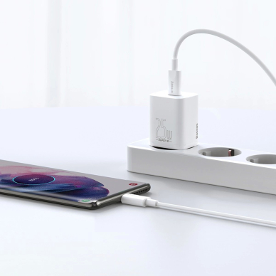 Baseus Si USB-C 25W 3A greitas įkroviklis su USB-C / USB-C 1 m kabeliu – baltas 10