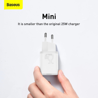 Baseus Si USB-C 25W 3A greitas įkroviklis su USB-C / USB-C 1 m kabeliu – baltas 13