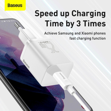 Baseus Si USB-C 25W 3A greitas įkroviklis su USB-C / USB-C 1 m kabeliu – baltas 14