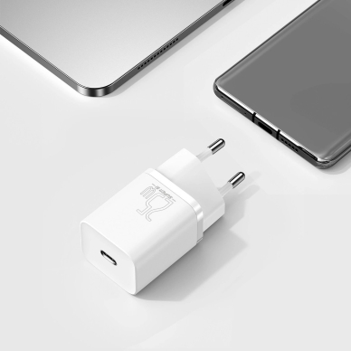 Baseus Si USB-C 25W 3A greitas įkroviklis su USB-C / USB-C 1 m kabeliu – baltas 9