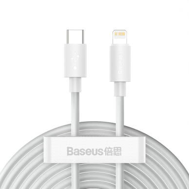 Baseus Simple Wisdom Lightning / USB-C kabelis 20W 1.5 m, 2 vnt. – baltas 1
