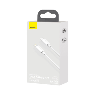 Baseus Simple Wisdom Lightning / USB-C kabelis 20W 1.5 m, 2 vnt. – baltas 7