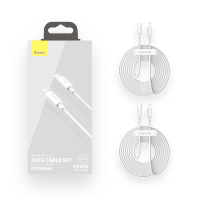 Baseus Simple Wisdom Lightning / USB-C kabelis 20W 1.5 m, 2 vnt. – baltas 9