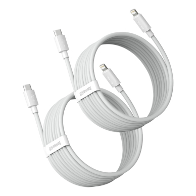 Baseus Simple Wisdom Lightning / USB-C kabelis 20W 1.5 m, 2 vnt. – baltas
