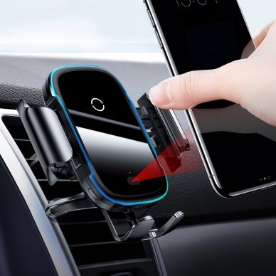 Automobilinis Telefono Laikiklis Tvirtinamas Į Groteles Baseus Smart Vehicle Bracket Wireless Qi Charger 15W Juodas 11