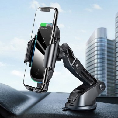 Automobilinis Telefono Laikiklis Tvirtinamas Į Groteles Baseus Smart Vehicle Bracket Wireless Qi Charger 15W Juodas 6