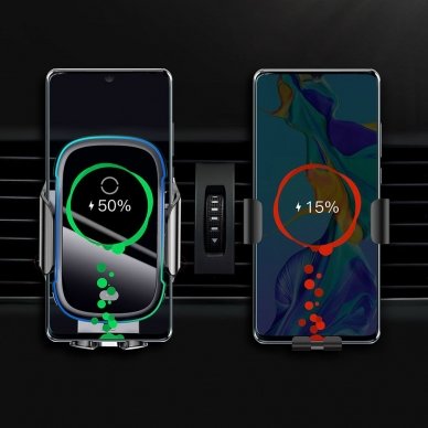 Automobilinis Telefono Laikiklis Tvirtinamas Į Groteles Baseus Smart Vehicle Bracket Wireless Qi Charger 15W Juodas 7