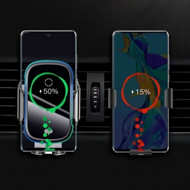 Automobilinis Telefono Laikiklis Tvirtinamas Į Groteles Baseus Smart Vehicle Bracket Wireless Qi Charger 15W Juodas 7 Automobilinis Telefono Laikiklis Tvirtinamas Į Groteles Baseus Smart Vehicle Bracket Wireless Qi Charger 15W Juodas 7