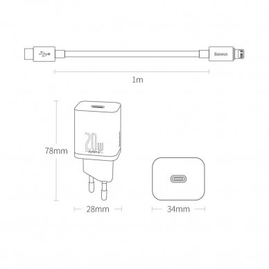 Įkroviklis Baseus Super 20 W USB Type C - Lightning 1 m Baltas (TZCCSUP-B02) 18