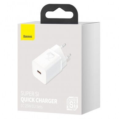 Pakrovėjas Baseus Super Si 1C USB Type C 25W Power Delivery Quick Charge Baltas (CCSP020102) 4