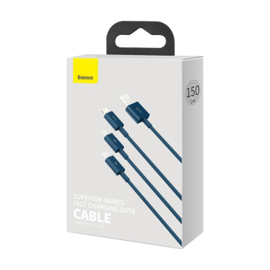 Baseus Superior Cable USB - Lightning / micro USB / USB Type 3,5 A 1,5m Blue (CAMLTYS-03) 4 Baseus Superior Cable USB - Lightning / micro USB / USB Type 3,5 A 1,5m Blue (CAMLTYS-03) 4