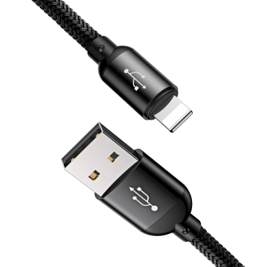 Baseus Three Primary Colors 3in1 USB-A - micro USB / Lightning / USB-C 3.5A Kabelis 0.3 m - Juodas 3 Baseus Three Primary Colors 3in1 USB-A - micro USB / Lightning / USB-C 3.5A Kabelis 0.3 m - Juodas 3
